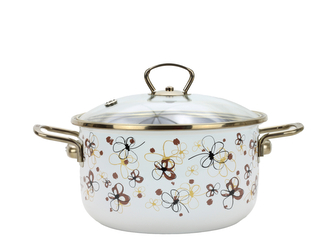 BELIS Smaltovaný hrnec se skl. poklicí PREMIUM krémový 16 cm/1,5l