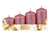 Svíčky adventní STUPŇOVITÉ glitrované d5x6/7,5/9/10,5cm 4ks