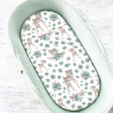 Baby Nellys Dětské bavlněné prostěradlo do kočárku, koše, Srnka a růže - zelená; 90x40