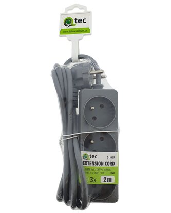 Prodlužovací přívod šedý 3 zásuvky, 2m, Q-390F QTEC