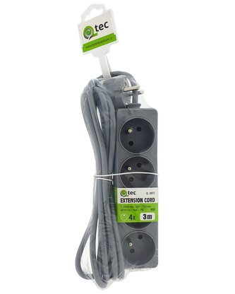 Prodlužovací přívod šedý 4 zásuvky, 3m, Q-397F QTEC