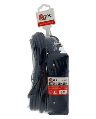 Prodlužovací přívod černý 3 zásuvky, 5m, Q-361F QTEC