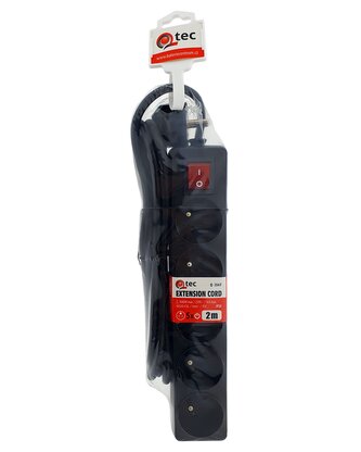 Prodlužovací přívod černý 5 zásuvek s vypínačem, 2m, Q-354F QTEC