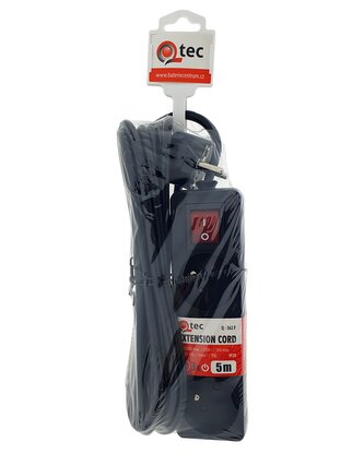 Prodlužovací přívod černý 3 zásuvky s vypínačem, 5m, Q-362F QTEC