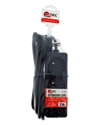 Prodlužovací přívod černý 3 zásuvky, 2m, Q-350F QTEC