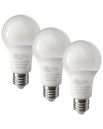LED žárovky 11W/1055lm/A60/E27 teplá bílá 3 PACK Qtec