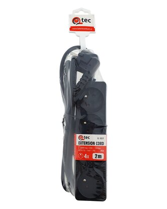 Prodlužovací přívod černý 4 zásuvky, 2m, Q-352F QTEC