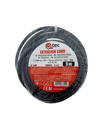 Prodlužovací přívod černý 1 zásuvka, 5m, Q-368F QTEC