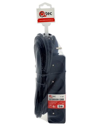 Prodlužovací přívod černý 4 zásuvky, 5m, Q-363F QTEC
