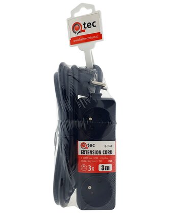 Prodlužovací přívod černý 3 zásuvky, 3m, Q-355F QTEC