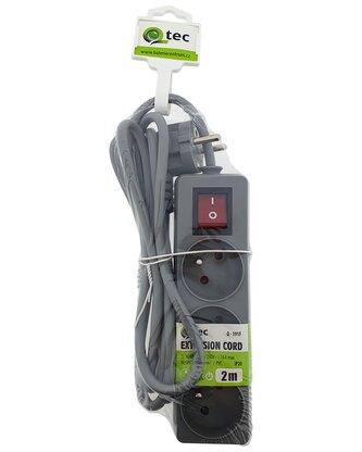 Prodlužovací přívod šedý 3 zásuvky s vypínačem, 2m, Q-391F QTEC