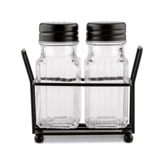 slánka+pepř. 2-dílná, 70ml, sklo, stoj.černý, kov