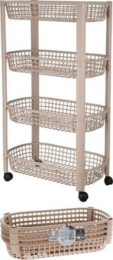 regál 4-dílný- 46,5x26x80 cm, kolečka, béžový, plast