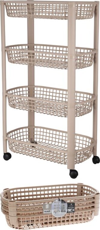 regál 4-dílný- 46,5x26x80 cm, kolečka, béžový, plast