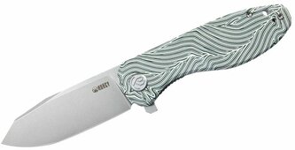 Kubey KU358B Master Chief vreckový nôž 8,7 cm, zeleno-biela, G10, damašek, spona