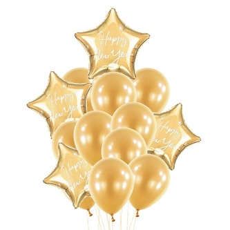 Sada balónků na silvestr - Happy New Year - zlatá 14 ks