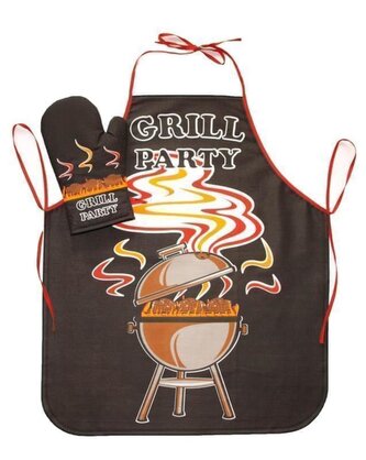 Kuchyňská zástěra nebo komplet, Grill party, černá, 63 x 75 cm zástěra