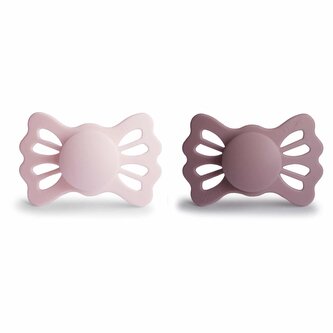 DVOJBALENIE SYMETRICKÝCH CUMLÍKOV FRIGG LUCKY WHITE LILAC/ TWILIGHT MAUVE, 6-18M, SILIKÓN