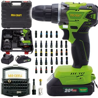 Aku vrtací šroubovák Procraft SPA20BL1B se sadou bitů BS-32 | SPA20BL1B/BS-32