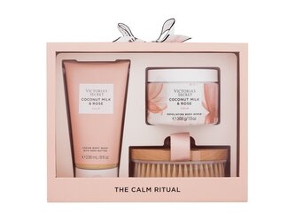 Victoria´s Secret Coconut Milk & Rose sprchový krém 236 ml + tělový peeling 368 g + tělový kartáč
