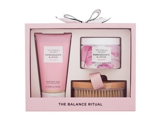 Victoria´s Secret Pomegranate & Lotus sprchový krém 236 ml + tělový peeling 368 g + tělový kartáč