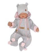 Z&Z Kojenecký overal bavlněný, dvouvrstvý - šedo/růžová, vel. 68; 68 (3-6m)