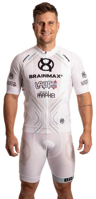LAUF cyklistický set, bílý dres a bílé kraťasy se šlemi LAUF cyklistický set, bílý dres a bílé kraťasy se šlemi