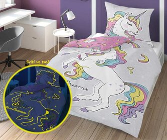 DETEXPOL Povlečení Jednorožec Dreamer svítící  Bavlna, 140/200, 70/80 cm