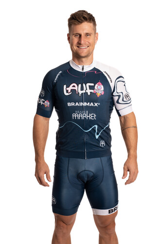 LAUF cyklistický set, modrý dres a modré kraťasy se šlemi LAUF cyklistický set, modrý dres a modré kraťasy se šlemi