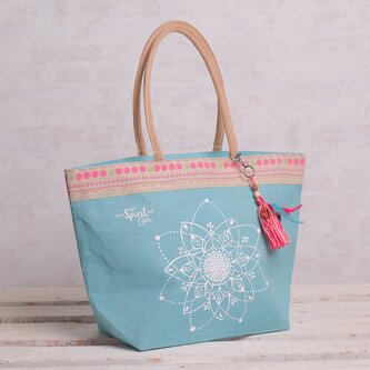 The Spirit of OM nákupní jutová taška s mandalou - modrá