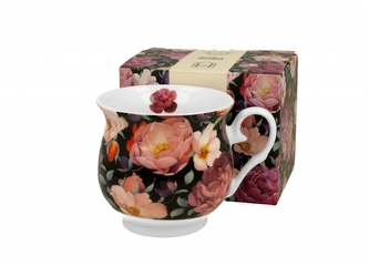 Porcelánový hrnek buclák Spring Roses Black 470 ml v dárkové krabičce