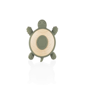 Silikonové dřevěné kousátko Turtle, Forest Green