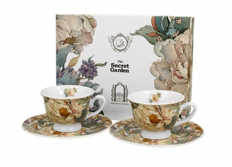 Porcelánový hrnek s podšálkem PEONY WHITE 100 ml, 2 ks v dárkové krabičce
