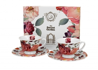 Porcelánový hrnek s pošálkem Spring roses white 100 ml, 2 ks v dárkové krabičce