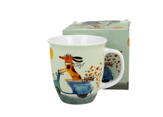 Porcelánový hrnek Pes na skútru 650 ml v krabičce