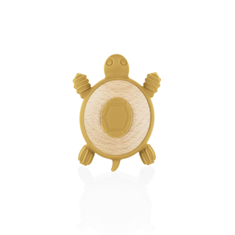 Silikonové dřevěné kousátko Turtle, Mustard Yellow