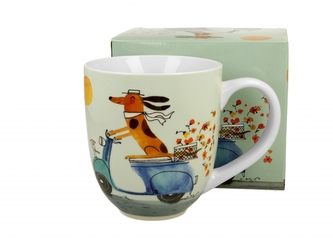 Porcelánový hrnek XXL Pes na skútru 1000 ml v dárkové krabičce