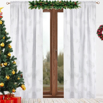 Dekorační závěs s řasící páskou LISCA bílá listy stříbrné 145x250 cm (cena za 1 kus) MyBestHome