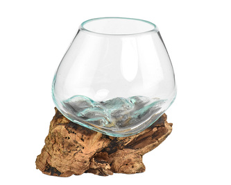 Skleněná nádoba na dřevě - malá - var. B