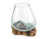 Skleněná nádoba na dřevě - malá - var. G