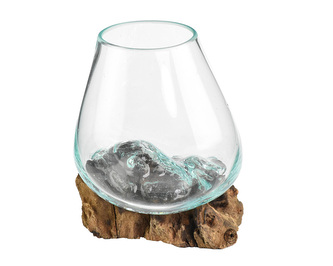 Skleněná nádoba na dřevě - malá - var. G