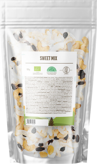 BrainMax Pure Sweet Mix, mandle, kešu, rozinky, kokos, BIO, 100 g