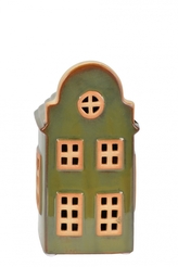 Keramický LED domeček zelený 15,5x6x7 cm