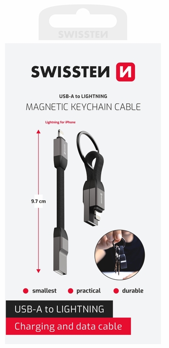 SWISSTEN MAGNETICKÝ KEYCHAIN KABEL USB-A  / LIGHTNING 9,7 CM