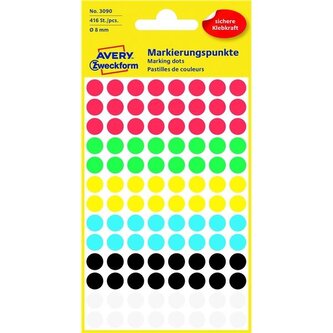 Kulaté etik.Avery Zweckform-mix barev,pr.8mm,416ks