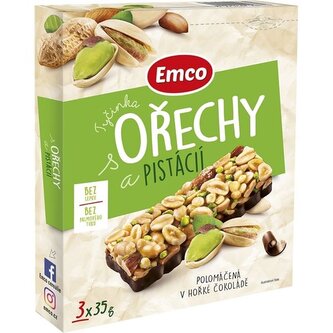 Tyčinka Emco s ořechy a pistácií, 3x 35 g