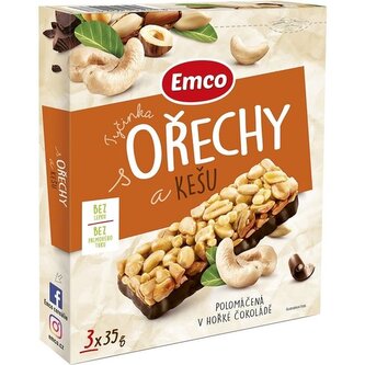 Tyčinka Emco s ořechy a kešu, 3x 35 g
