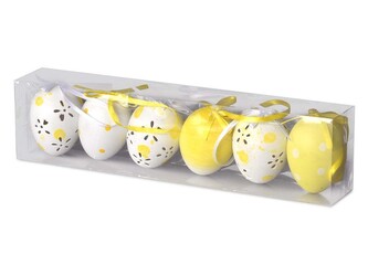 Kraslice 6ks 60 mm zdobená v tubusu, žlutá, bílá