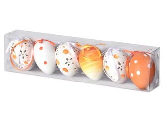 Kraslice 6ks 60 mm zdobená v tubusu, oranžová, bílá