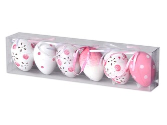 Kraslice 6ks 60 mm zdobená v tubusu, růžová, bílá